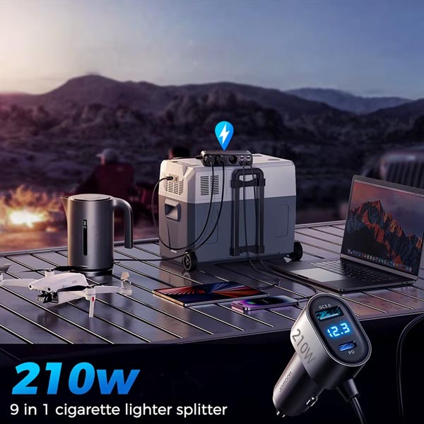 9-í-1 fjöltengi í bíl (3x sígarettukveikjari & 6x USB raufar (5x USB-C & 1x USB-A - Allt að 210W - Image 3